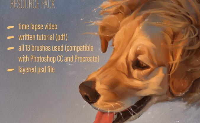 【教程】Photoshop 板绘教程《雪夜金毛》 无旁白字幕 含全套笔刷下载!